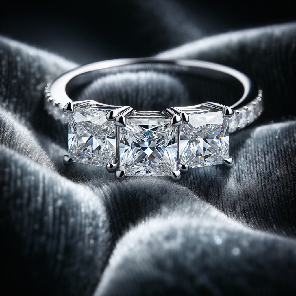 3 Three Stone Princess Diamond Engagement Ring 14K White Gold (I-J Color Value)
